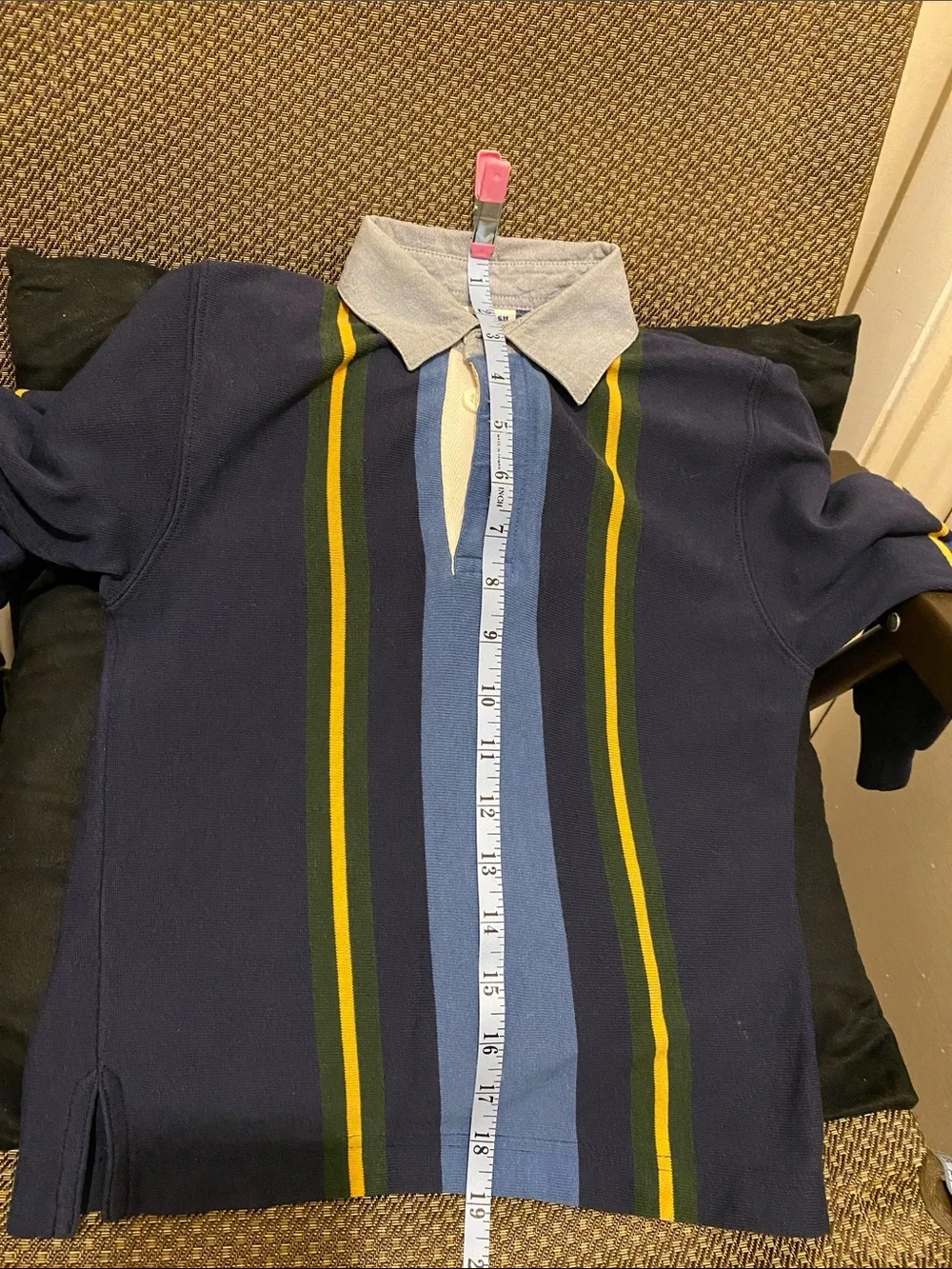 OshKosh B'gosh Vintage Navy, Light Blue & Yellow Striped Rugby Polo. SZ 5-6 Boys
